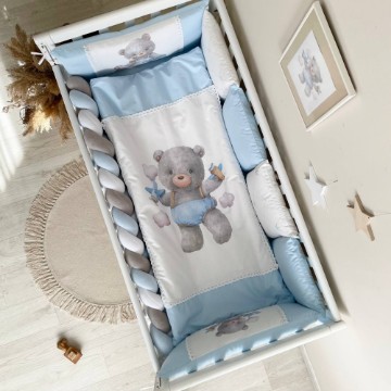 Set Lenjerie Pătuț Bebeluși/Copii 7 Piese Teddy Kids Toys Albastru